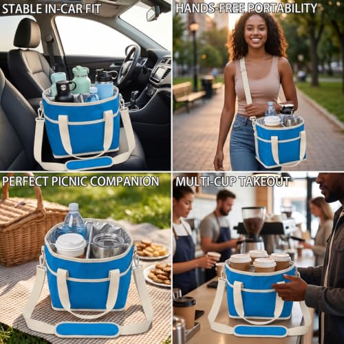 Drink Carrier Tote Bag, Family Size 4 Compartment Drink Carrier - color: Blue