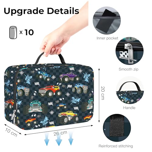Clastyle Car Insulated Kid Lunch Bag for Boy Lunch Box, Black Race Truck - color: Checker Flag