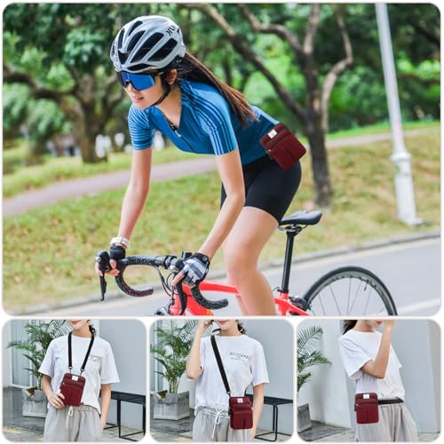 KAMO Multifunction Phone Waist Bag - One Shoulder Diagonal Cross Smart Case - Triple Zip Hipster Crossbody Purse for Women & Men - Outdoor - color: Crimson