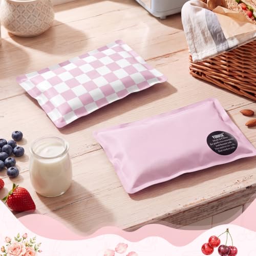 VIHOSE 2 Pcs Ice Packs for Lunch Box Bag - color: Pink, style: Checkerboard