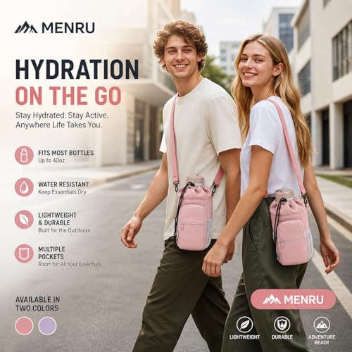 2 Pack Water Bottle Holder Bag with Strap for 30-40 Oz Bottles - color: black and pink
