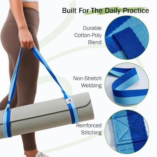 Slim Panda Yoga Mat Strap, Adjustable Soft Cotton Carrier - color: Light Blue & Dark Blue, size: 72 inches
