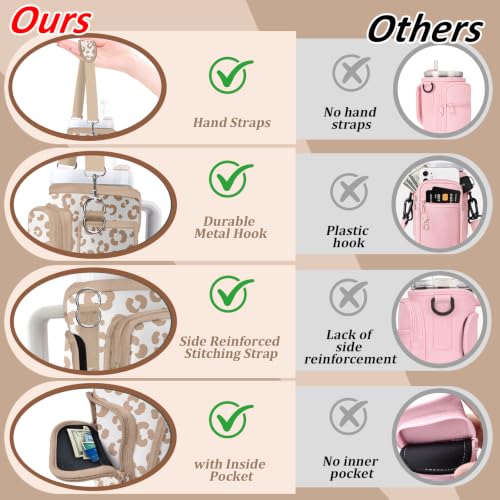 Water Bottle Carrier Bag for Stanley 40/30oz Cup Tumbler with Phone Pocket,Insulated Crossbody Water Bottle Holder with Adjustable Strap,Water Bottle Sling Pouch for Hiking Walking Camping Accessories - color: Leopard Grace Brown