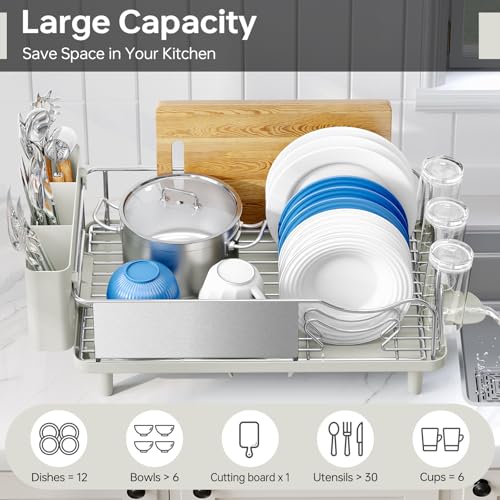 Urackify Dish Drying Rack, Stainless Steel Dish Rack for Kitchen Counter - color: Light Green