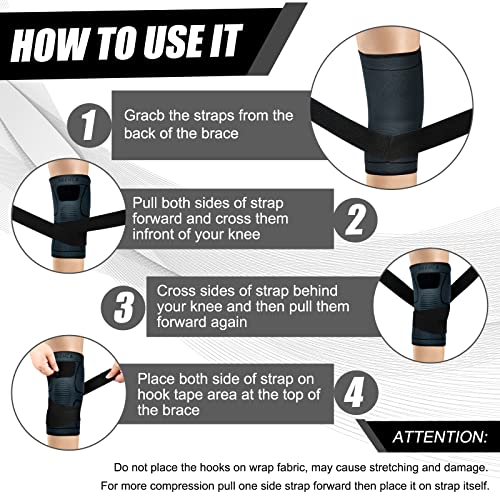 Compression Knee Brace for Women & Men - 2 Pack with Adjustable Straps - color: 2 Pack - Black, size: XXX-Large
