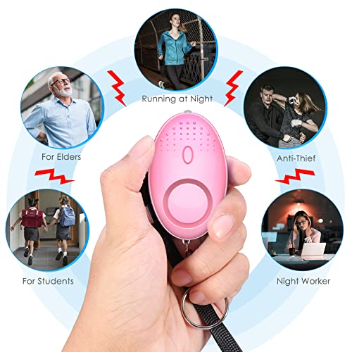 AMIR Safety Keychain Set for Women and Kids, 10 Pcs Safety Keychain Accessories with Sound Personal Alarm, Whistle and Pom - color: Pink