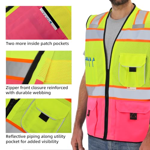 Dib Safety Reflective Safety Vest Made with 3M Tape, Yellow and Pink L - color: Yellow & Pink, size: Large
