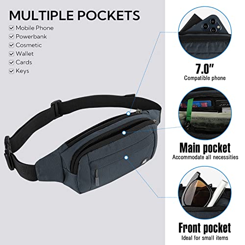 WATERFLY Fanny Pack Waist Bag: Small Hip Pouch Bum Bag Fannie Pack Phanny Fannypack Waistpack Bumbag Beltbag Sport Slim Fashionable for Jogging Hiking Hiker Woman Man - color: Grey