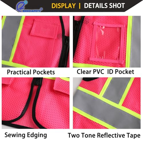 Hi Vis Reflective Safety Vest for Men Women,EK175,Hot Pink,L - color: Pink, size: Large