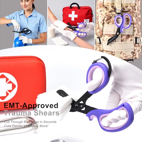 MEUUT Trauma Shears with Carabiner 7.5 Inch 2-Pack Medical Scissors - color: Purple/Purple+purple/Purple