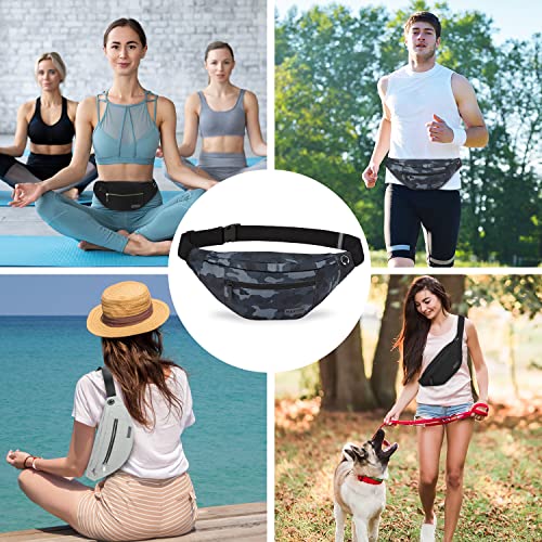 Small Camo Black Crossbody Bag Shoulder Fanny Pack with 4-Zipper Pockets - color: Camo Black, size: Large