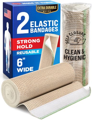 Premium Elastic Bandage Wrap - 6” (2pk) - Self-Closing Compression Bandage - size: 2 Pack, style: Elastic 6in