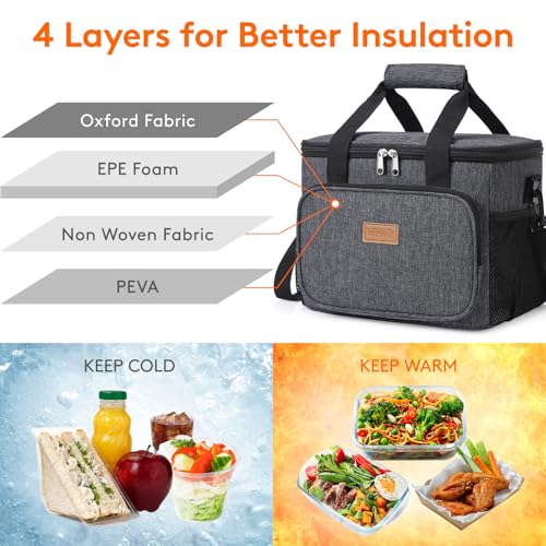 Lifewit Large Lunch Bag, Insulated Lunch Box, Soft Cooler Cooling Tote for Adult Men Women, Dark Gray 24-Can (15L) - color: Dark Gray, size: Large(15L)