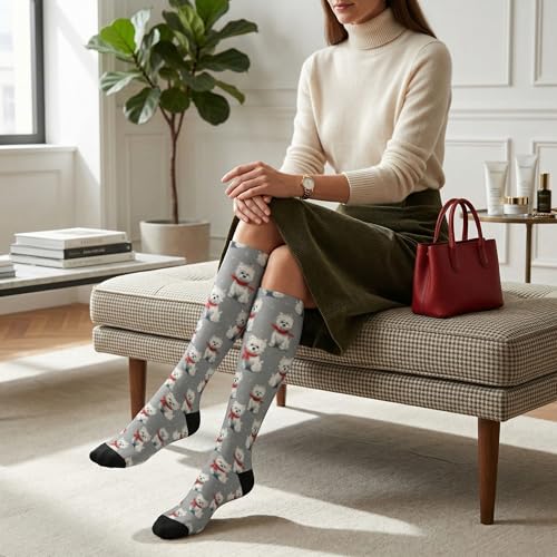 Cute Compression Socks Knee High Support Stockings Women Men - color: Cute West Highland Terrier Dogs