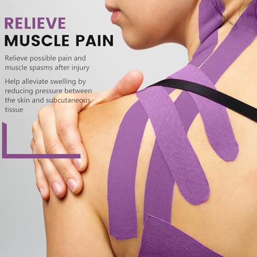 5 Rolls Purple Kinesiology Tape, 2 inch x 16.4 Feet Kinetic Tape - color: Purple