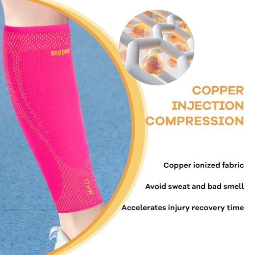 Copper Calf Compression Sleeves for Men Women, Shin Splint Relief, Grip - color: Pink, size: Medium
