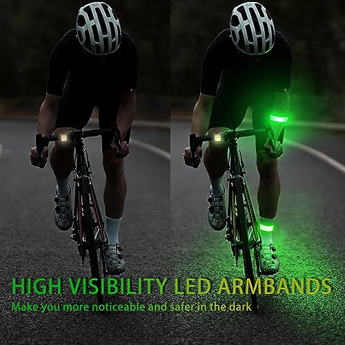 2 Pack LED Armband - Rechargeable Running Lights with Reflective Gear, High Visibility LED Wristband Lights - color: green