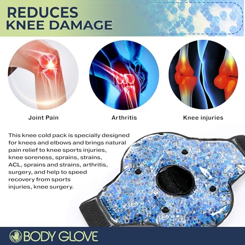 Body Glove Ice Packs for Injuries Reusable Knee Ice Pack Wrap, 2 in 1 Hot and Cold Pain Relief Microwavable Gel Beads Knee Wrap