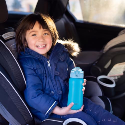 Oldley Insulated Water Bottle 12oz Kids Water Bottles with Straw, 2 Lids,Double Wall Vacuum Bottle, Blue - color: Blue, size: 12 Ounces
