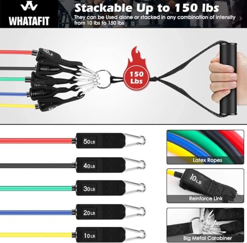 WHATAFIT Resistance Bands with Handles, 150 lb Exercise Bands Set - color: Assorted