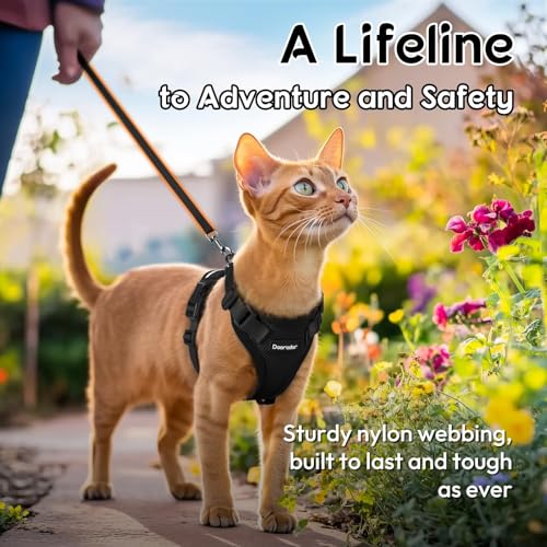 Dooradar Cat Harness and Leash Set, Adjustable and Escape Proof, M - color: Black, size: M