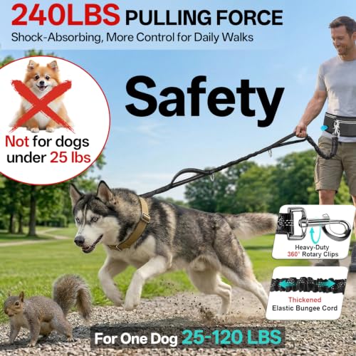Hands Free Dog Leash, 240LB Heavy Duty Retractable with Fanny Pack