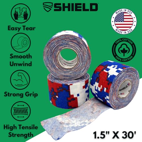 SHIELD Athletic Tape | USA's 250th Anniversary 8 Pack, 1.5 Inch by 10 Yards, Professional Trainer Rigid Wrap for Athletes - Made in the USA - Strong Hold, No Residue, Easy Tear Athletic Tape (Red - color: Red White & Blue