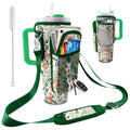 Stanley Carrier Bag for Stanley 40oz/30ozTumbler with Phone with 2 Adjustable Strap,3 Pockets Bottle Stanley Cup Carrier Bag & Case,Accessories for Hiking Travelling - color: Green Flower