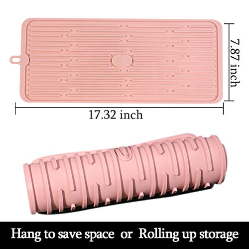 Dish Drying Mat,Large Silicone Drying Mat,Silicone Kitchen Countertop Drying Mat for Pots, Pans, Glassware, Silverware (Pink) - color: M+ (15.3" x 7.8") Pink