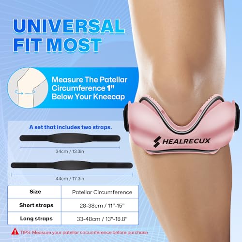 Healrecux Patellar Tendon Support Strap, Silicone Patella Knee Strap, Non-Slip Patella Stabilizer Knee Band for Jumpers Knee, Tendonitis, Basketball, Volleyball, Squats - Pink 2 Pack - color: Pink