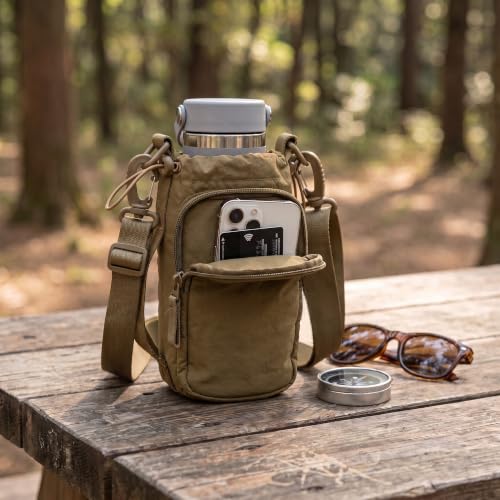 Bokelai Water Bottle Holder Bag with Strap Lightweight Crossbody Carrier Sling Bag for Hiking Camping Travelling Water Bottle Sleeve Gym Accessories - color: Army Khaki