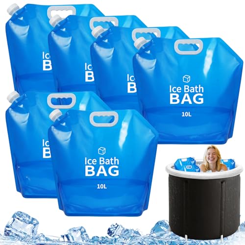 4 Pcs Ice Bath Bags, 10 L Reusable Cold Plunge Accessories Portable Bathtub Ice Packs Large Cold Water Freezer Bag with Handle for Home Outdoor Bathtub Bucket, Blue