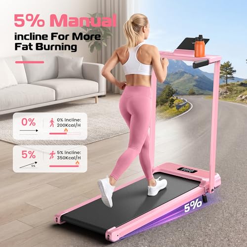 ANCHEER Incline Walking Pad with Handle Bar, Foldable Treadmill-Home/Office - color: Pink