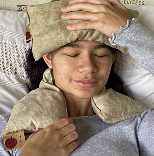 Neck Wrap Tan Ultra Suede Microwavable Cherry Pit-Stone Pillow, Washable - color: Tan Ultra Suede