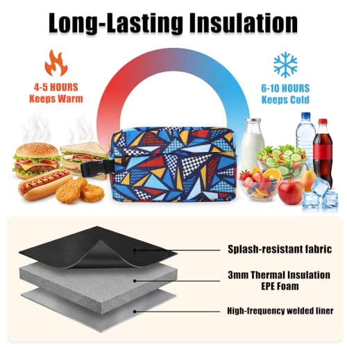 Leakproof Freezable Snack Bag Reusable Cooler Insulated Lunch Box - color: Multicolored Triangle