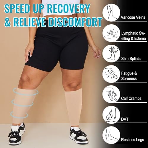 Plus Size Compression Sleeves Wide Calf for Women & Men 20-30 mmHg, 3XL - color: Beige, size: XXX-Large