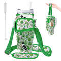 Water Bottle Carrier Bag for Stanley 40/30oz Cup Tumbler with Phone Pocket,Insulated Crossbody Water Bottle Holder with Adjustable Strap,Water Bottle Sling Pouch for Hiking Walking Camping Accessories - color: Cactus Palm Leaves Aloe Vera