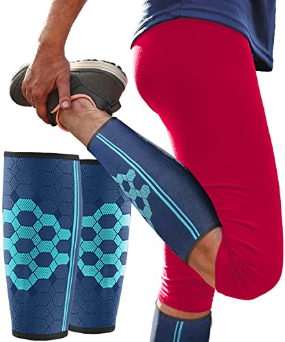 Sparthos Calf Compression Sleeves, Shin Splint Relief Men, Women - Blue-M - color: Cobalt Blue