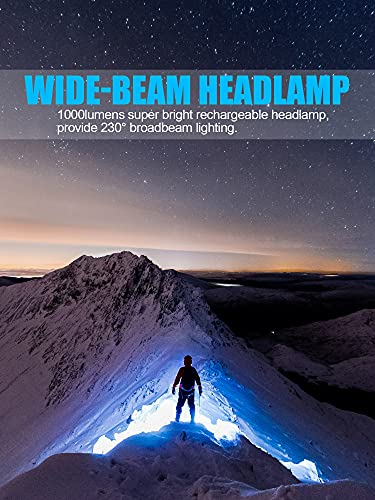 LED Headlamp Flashlight 8Packs, 1000L 230° Broadbeam Headlight, USB Rechargeable Head Lamp with Red Taillight, Lightweight Waterproof Headlamps for Camping Running Hiking, Hard Hat Headlamp - color: 230° Red 8PC