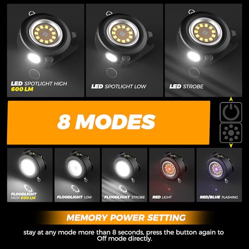 2 Pack Rechargeable Clip On Hat Light 600 Lumens COB Cap Lamp EDC Keychain