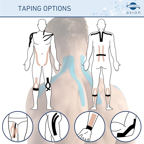 axion Kinesiology Tapes PRECUT Black Beige | 50 Pre-Cut Sport Tape Strips 10x2 in | Waterproof • Skin-Friendly • Elastic | Kinesiology Tapes Ideal for Sports - color: 05) 50 Strips Black/Beige