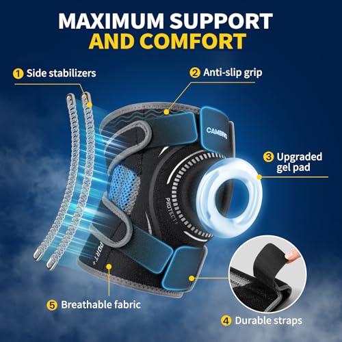 CAMBIVO Knee Brace with Side Stabilizers & Gel Pad, Open Patella Adjustable - color: Black, size: Large