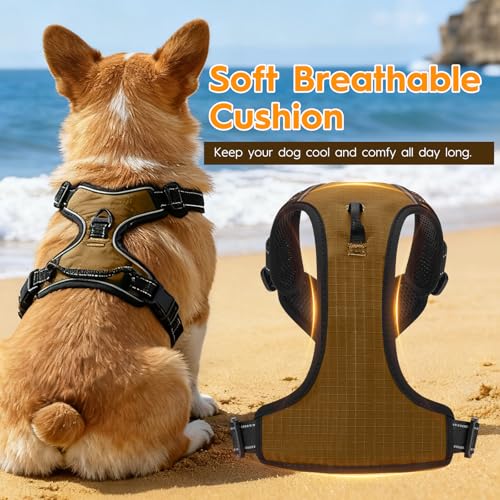 No Pull Dog Harness, No-Choke Soft Padded Reflective Dog Vest Harness with Front Clip & Top Handle, 2 Quick-Release Buckles, Adjustable for Small Medium Large Dogs - color: Brown, size: X-Small