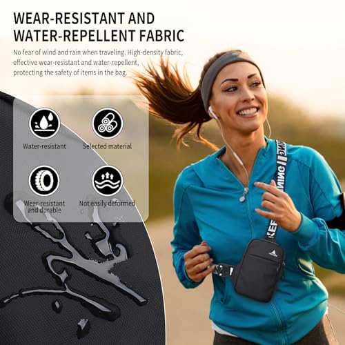 Peicees Mini Crossbody Sling Bag Chest Bag Dual Pocket Water Resistant Fanny Pack Running Phone Holder for Men Women Workout Travel, Black - color: Black