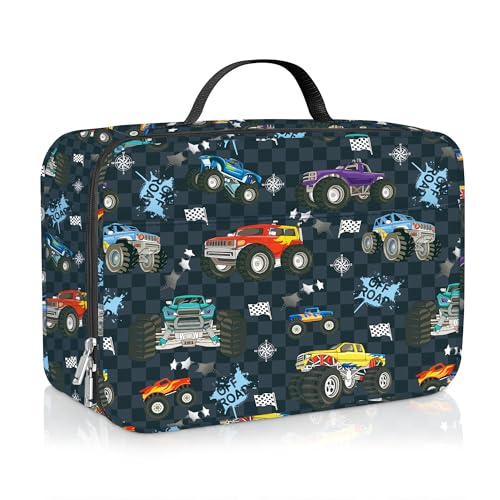 Clastyle Car Insulated Kid Lunch Bag for Boy Lunch Box, Black Race Truck - color: Checker Flag