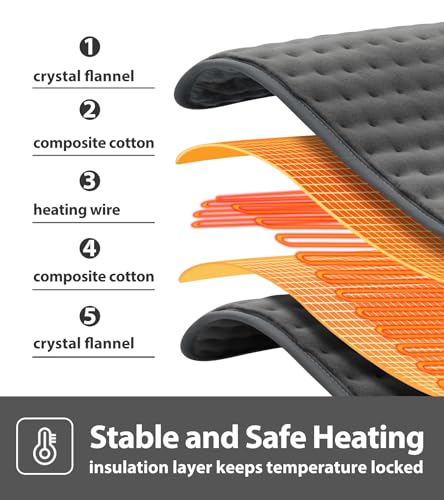 VALGELUIK Heating Pad for Back Pain Relief, 12"x24" Electric Heat Pad Gifts - color: Deep Gray, size: 12 Inch x 24 Inch