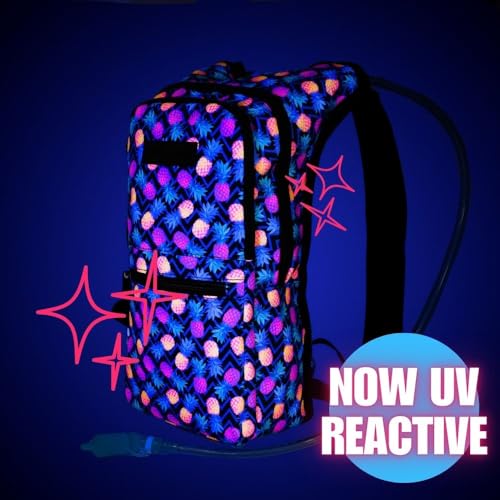 Kandies World Reflective Festival Hydration Pack - 2L Hydropack for Raves, Hiking, Biking, Running, and More (with Anti-Theft Pocket) - style: Pineapple