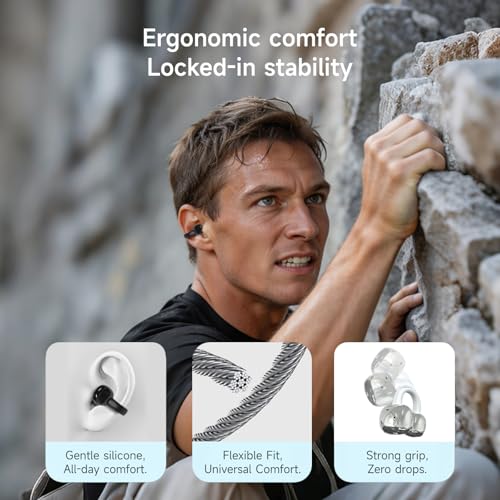 A80 Open Ear Earbuds, Clip On Wireless Headphones with Microphone - color: DarkGray