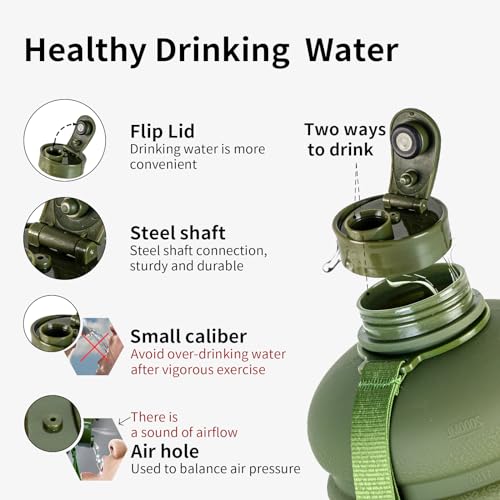TOOFEEL 2.2 Liters Gym Big Sports Water Bottles for Men - Reusable BPA Free Plastic Clear Water Jug - Unique Water Bottles, Comfurtable to Touch and Easy to Clearn - Matte Olive Water Boottle - color: Matte Olive bottle, style: 74 oz water bottle