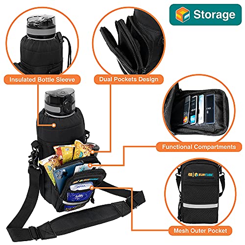 SUN CUBE Insulated Water Bottle Carrier Bag with Strap, Crossbody Sling - color: Black, size: 40 oz